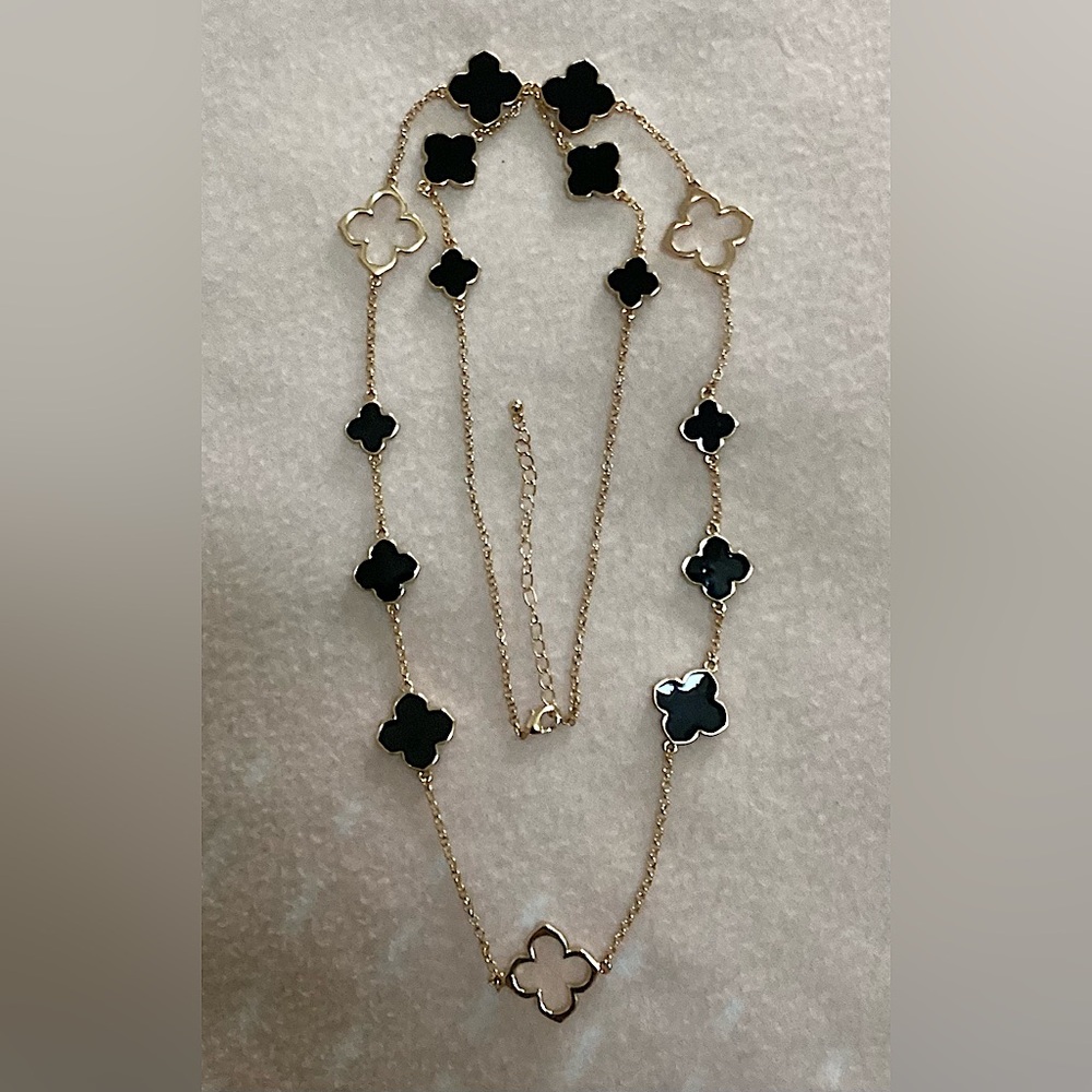 Elegant Gold and Black tone clover double or single strand necklace, - Picture 3 of 5
